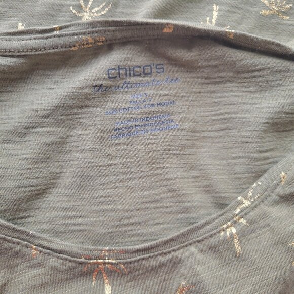 Chicos Women Top 3 Standard XL Ultimate Tee Comfy Green Gold Palm Trees NOV72XE - Picture 8 of 8